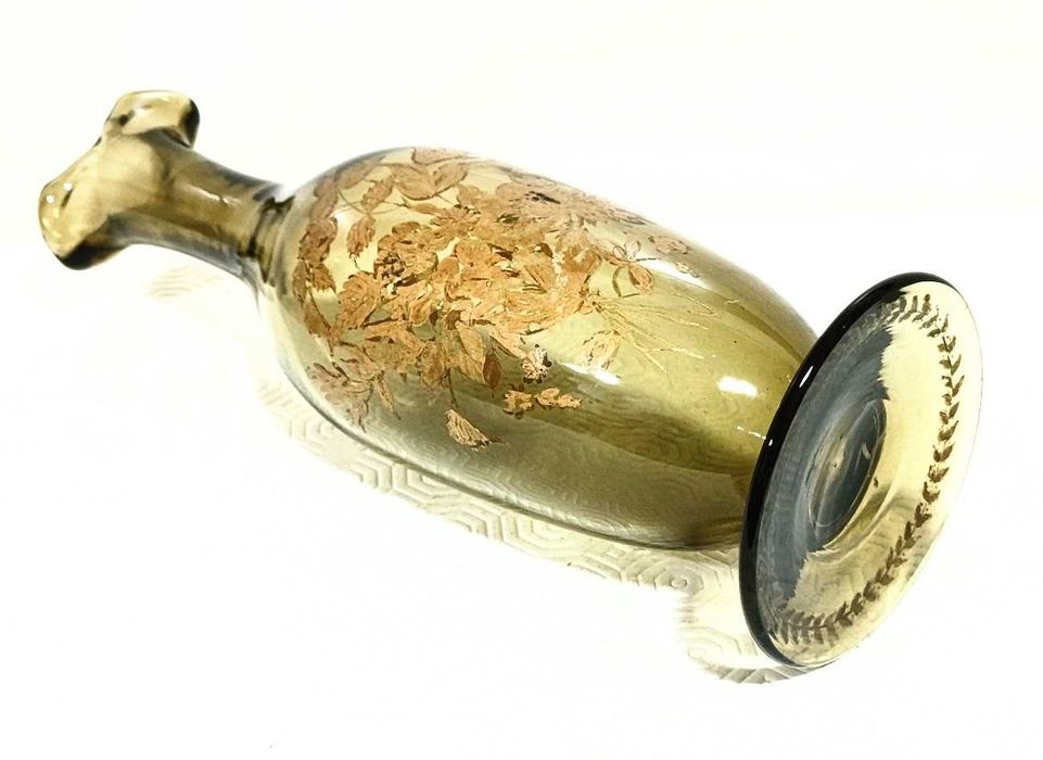 Rara jarra antiga em vidro fumado pintura floral à mão