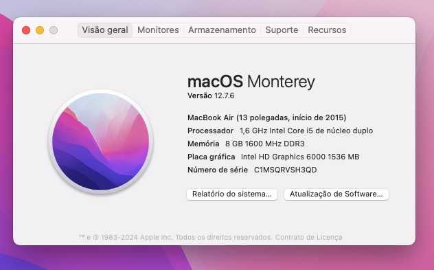 MacBook Air 13" (2015) - i5, 8GB RAM - Funcional (Ler descrição)