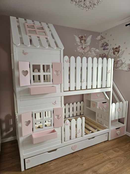 Łóżko piętrowe domek drewniany 90x180