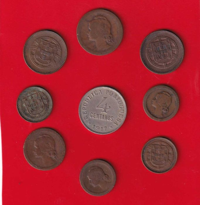 Lote 9 Moedas Centavos 1917 a 1924 , 1º Republica