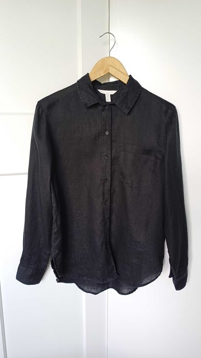 Lniana czarna koszula damska H&M rozm. S