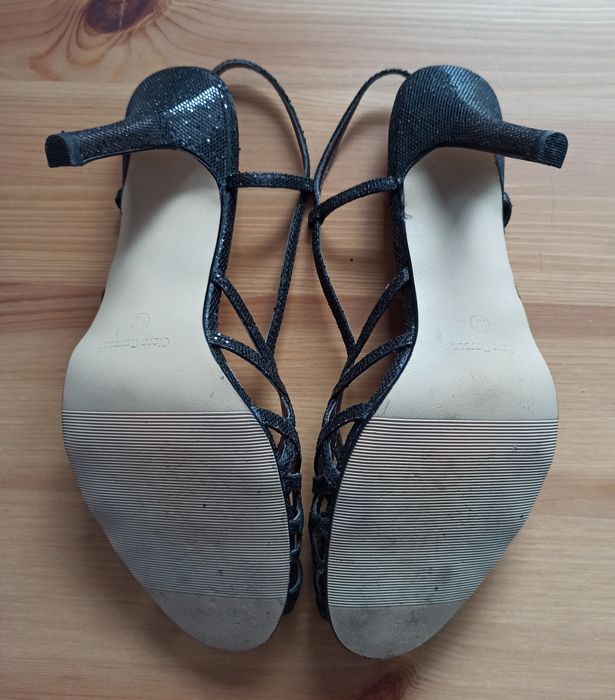 Szpilki czarne brokat retro 39 sandałki na obcasie