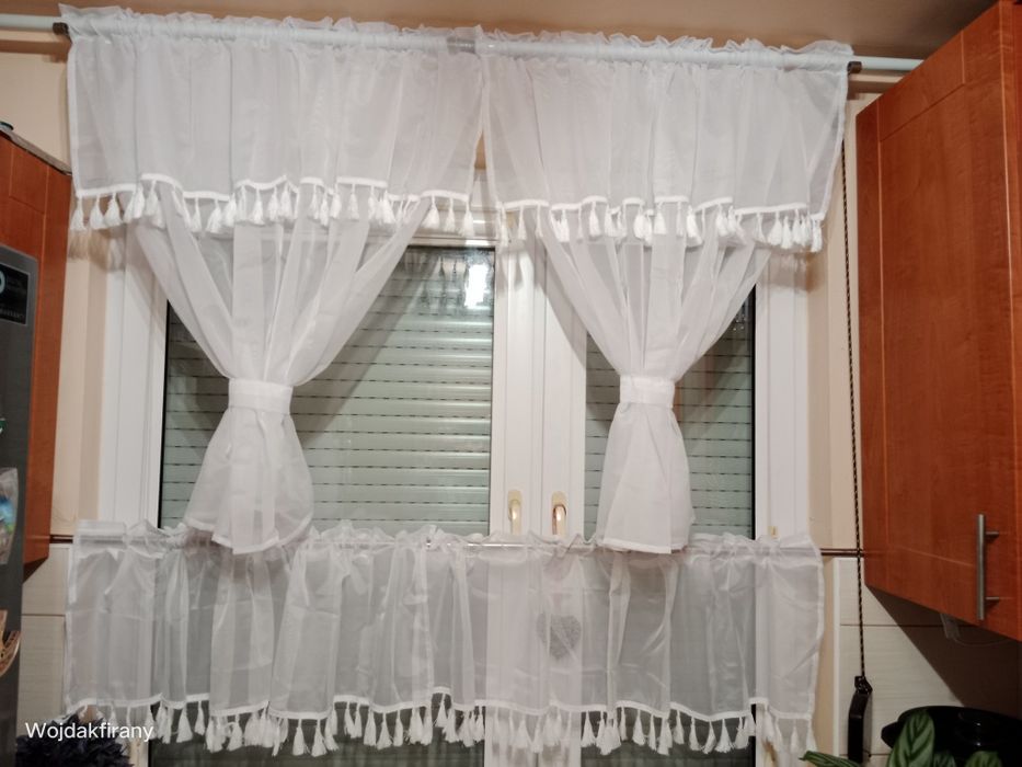 Firanka z zazdrostką woalowe Boho frędzle