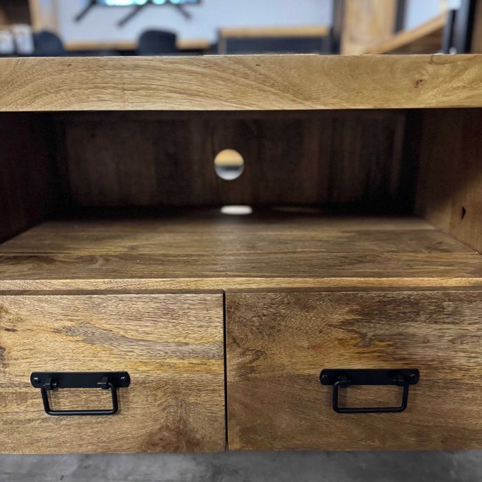 Loftowa szafka rtv egzotyczne drewno mango seria Britt 140cm nowa F-V