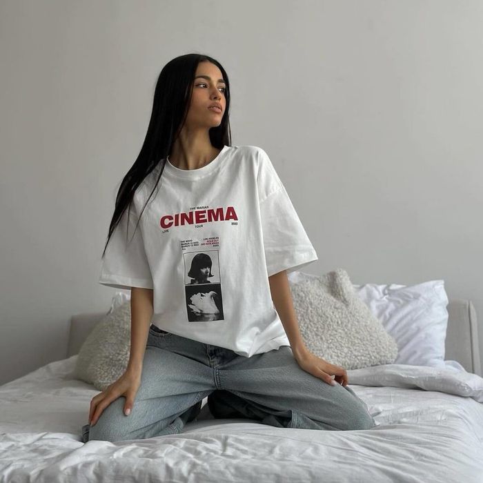 Жіноча футболка з принтом CINEMA, Нова оверсайз S-L