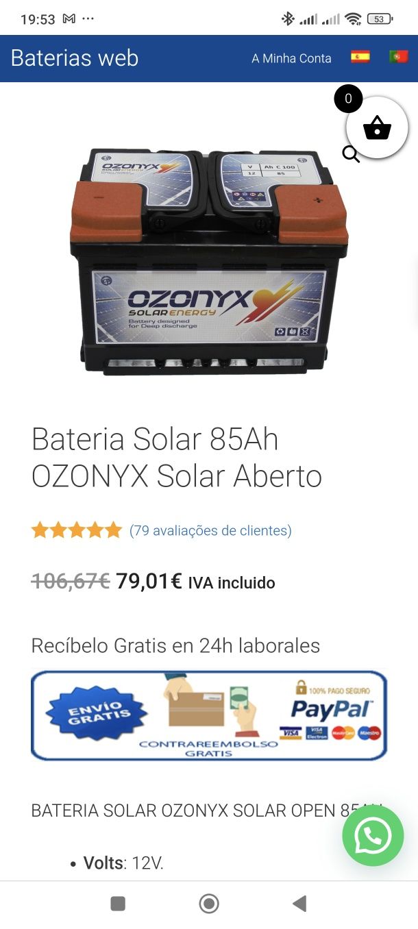 Batería Solar 85Ah / 12v Ozonyx