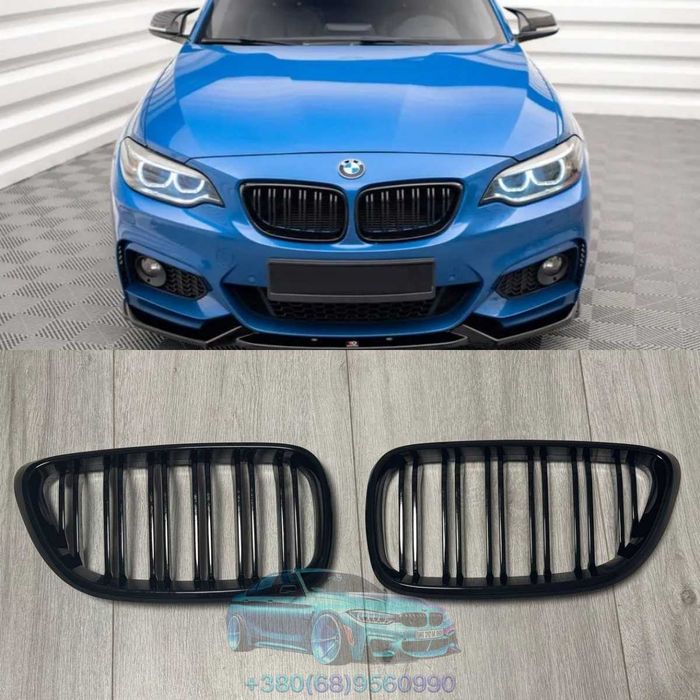 Решетка радиатора двойная BMW F22 F23 F24 F87 M2 черный глянец ABS