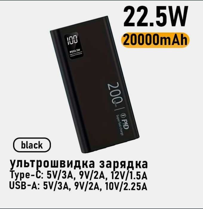 Потужний павербанк 20000mAh 22.5W Fast Charge (PD/QC)