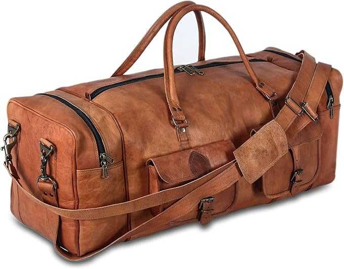 Męska Torba Podróżna KOMAL'S PASSION LEATHER Skóra Płótno 32L Brązowy