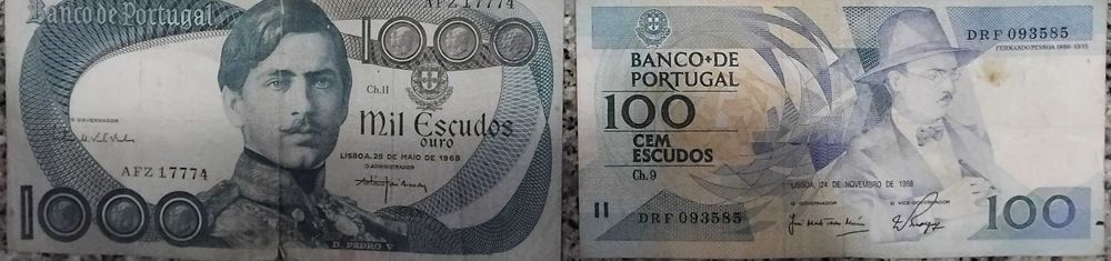 Nota 1000 escudos e de 100 escudos antigas...