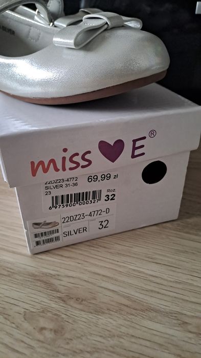 Miss Me nowe balerinki srebrne r. 32 eleganckie baleriny