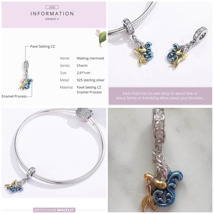 шарм бусина намистина Пандора русалонька срібло 925 Pandora