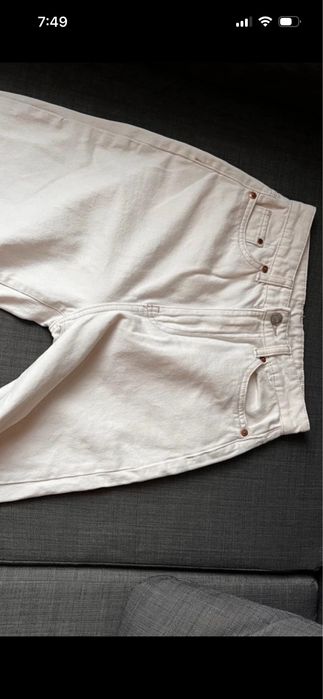 Jeansy H&M białe loose mom jeans 34 stan igła ultra hight waist