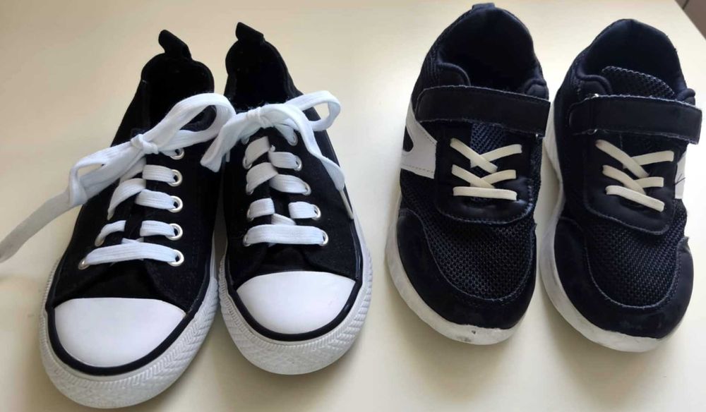 2 pary butów sportowych 32, trampki, sneakersy na białej podeszwie