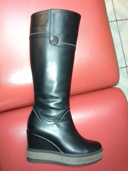 Сапоги зимние на танкетке распродажа натуральная кожа