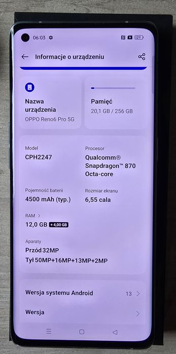 Oppo reno 6 pro 5g niebieski