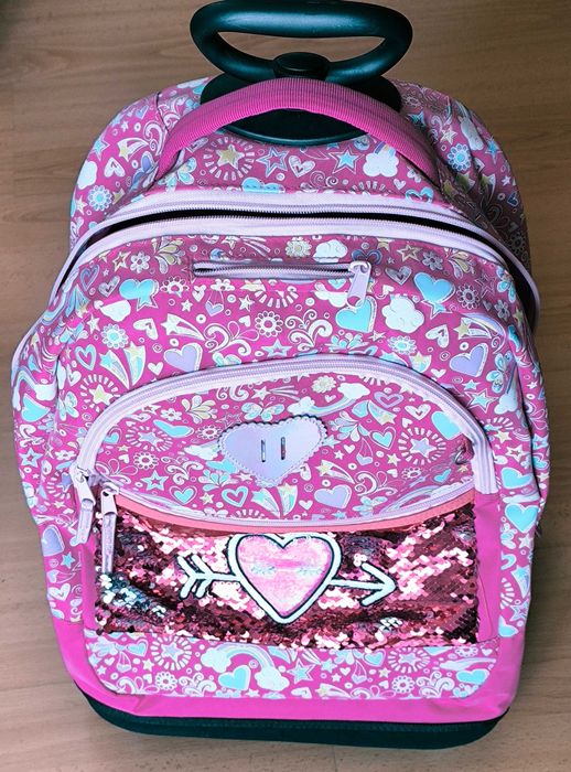 Mochila Trolley de criança/menina com rodas, alças e pega regulável