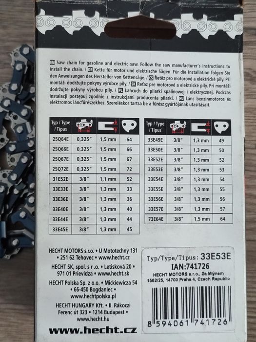 Klocki,bity,łańcuch -ŁAŃCUCH  do piły HECHT, BITY i nasadkiKLOCKI hamu