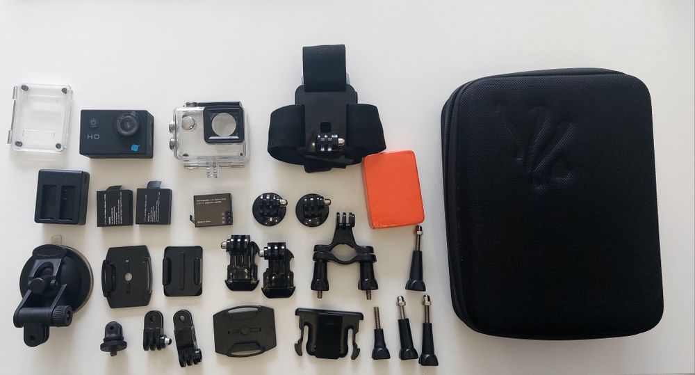 Action cam com acessórios