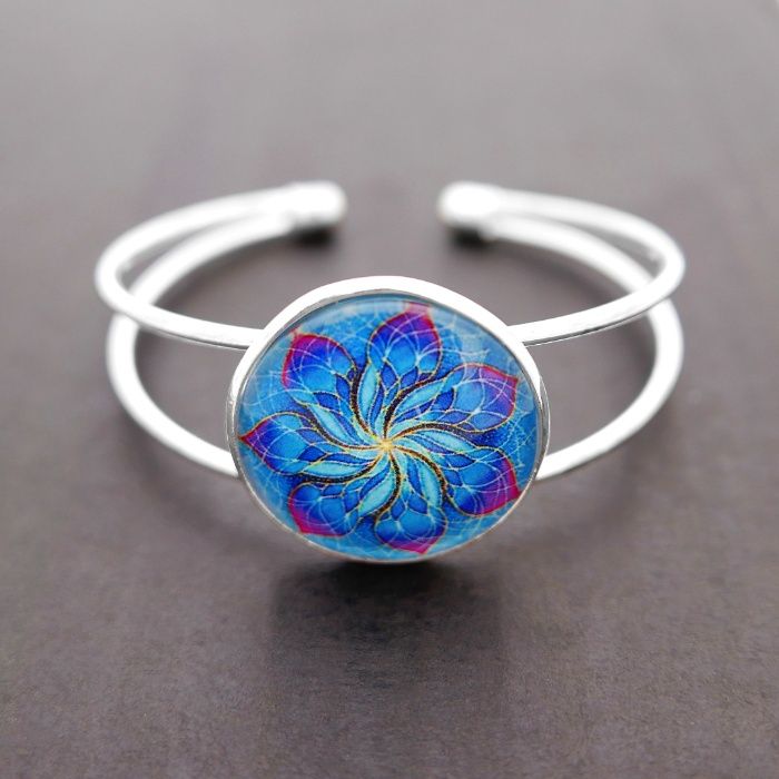 Bransoletka handmade duża BANGLE kwiat mandala BOHO etno NA PREZENT