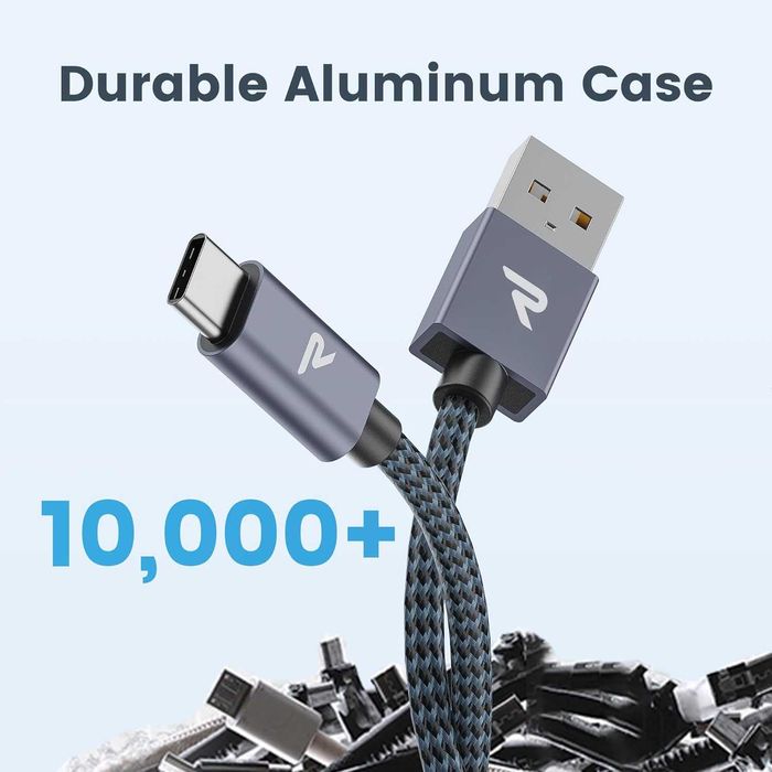 Rampow kabel pleciony mocny USB - USB-C QC3.0 5V 3A + data 2m