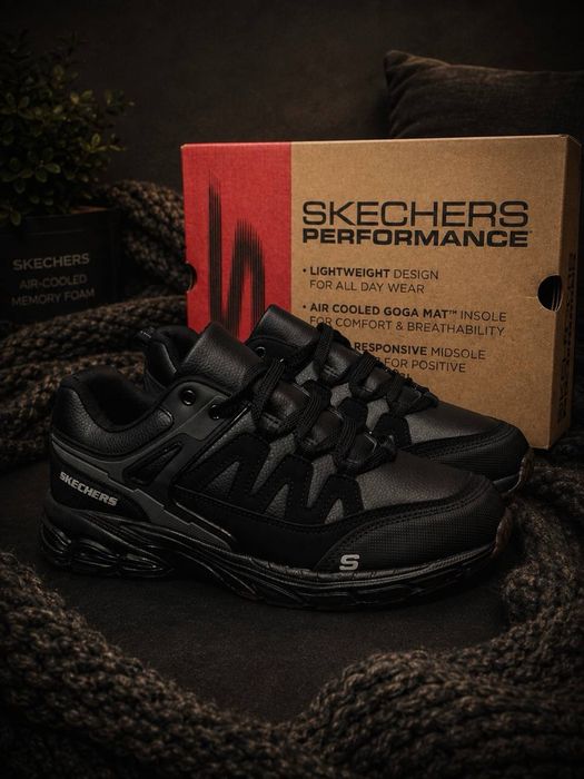 Осень 2026!! Мужские кросовки скетчерс кожаные ! Skechers черные ! Стильные мужские красовки на осень
