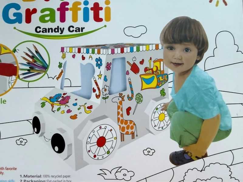 Auto z tektury do kolorowania, DIY Graffiti Candy Car, nowy