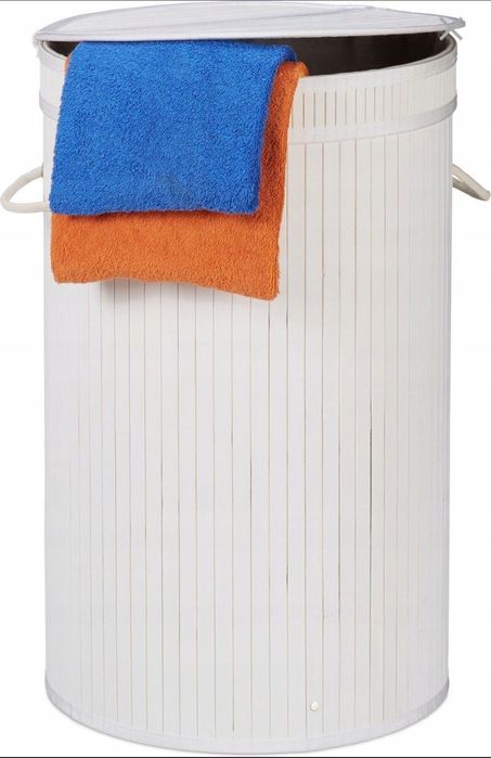 Kosz na pranie, bambusowy, z klapką, 65 l,