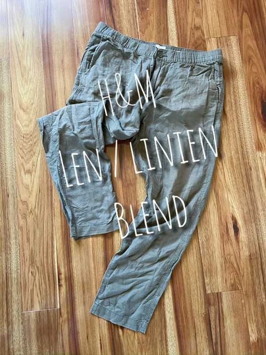 H&m proste spodnie khaki len xl 42 44 organic +size