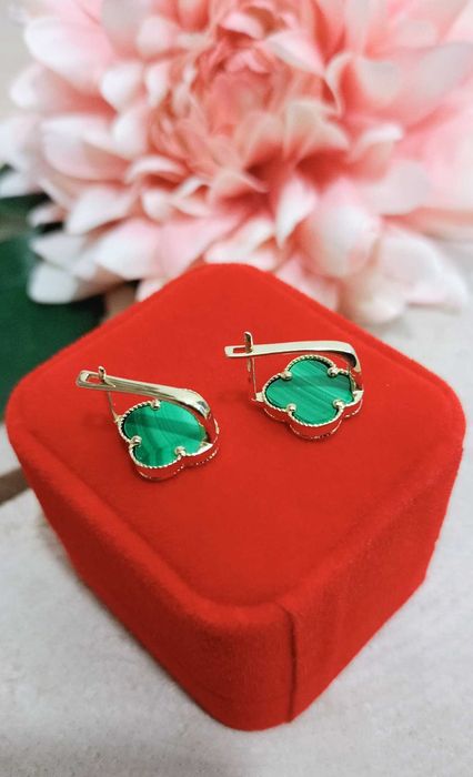 Złote kolczyki p.585/3,28g  Malachit