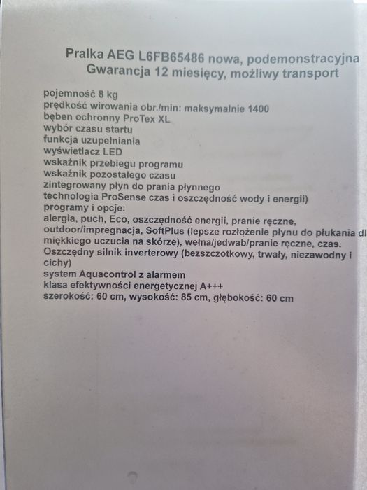 Pralka AEG L6FB65486 Lavamat series 6000