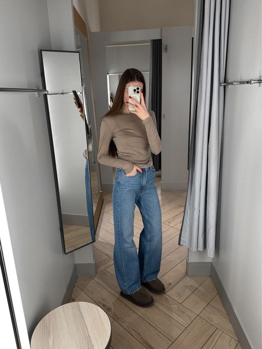 Сині прямі джинси H&M wide leg з високою посадкою