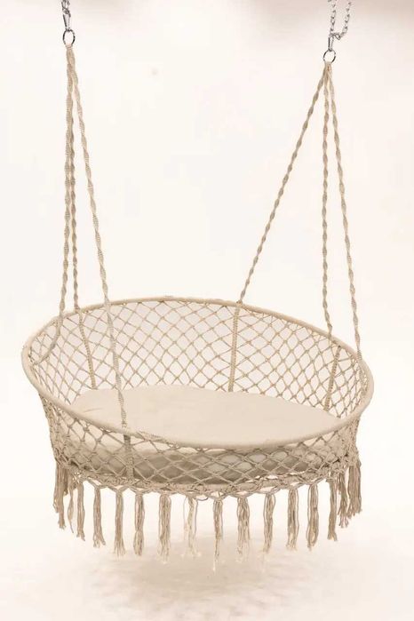 Підвісне крісло-гойдалка 140 см Плетена  гойдалка Біла WCG + подушка