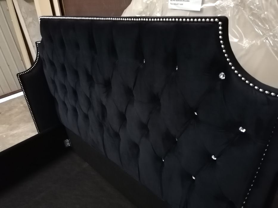Łóżko pikowane glamour welwet swarowski kryształki chrom pinezki