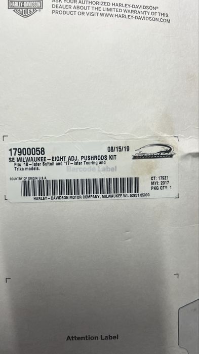 Harley davidson kit pushrods SE Screamin Eagle