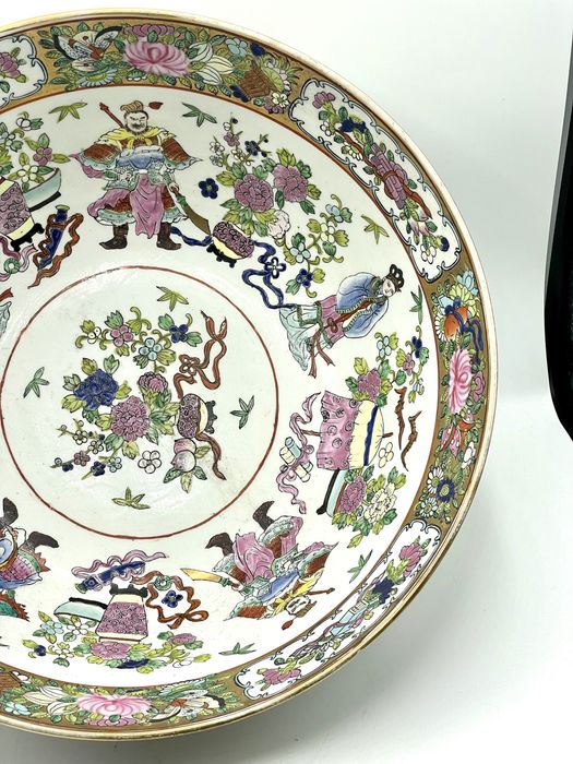 Tigela de ponche de cantão decorativa, século XIX  chinês