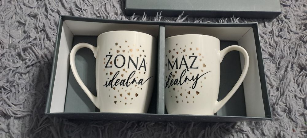 Nowy zestaw kubków Ceramicznych Żona idealna , Mąż idealny.