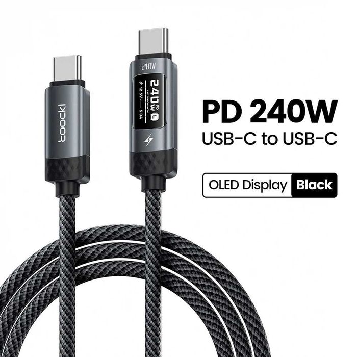 СУПЕР Новинка 2026! Кабель 240W OLED Дисплей (Type C - Type C) (A,V,W) 1м,2м. Кабель Toocki TX111C4 240W iPhone 17,16,15 Xiaomi Oneplus PS5 Samsung