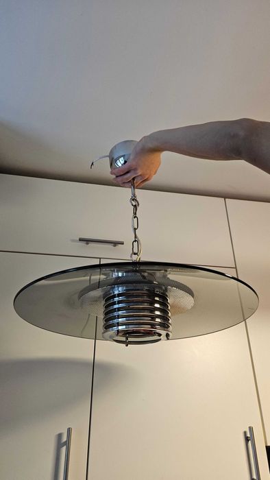 Lampa kuchenna wisząca szklana i chromowana, 1 żarówka