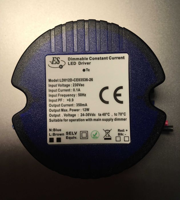 Zasilacz LED stałoprądowy ściemnialny 350mA 12W 24-36V