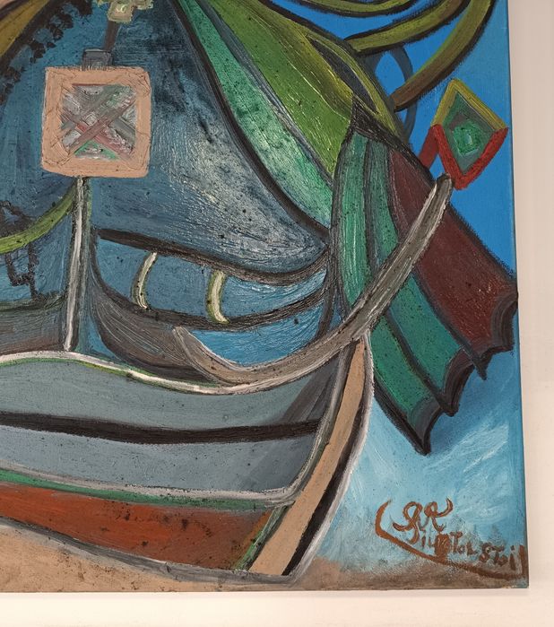 Pintura de Barco Rabelo no Douro