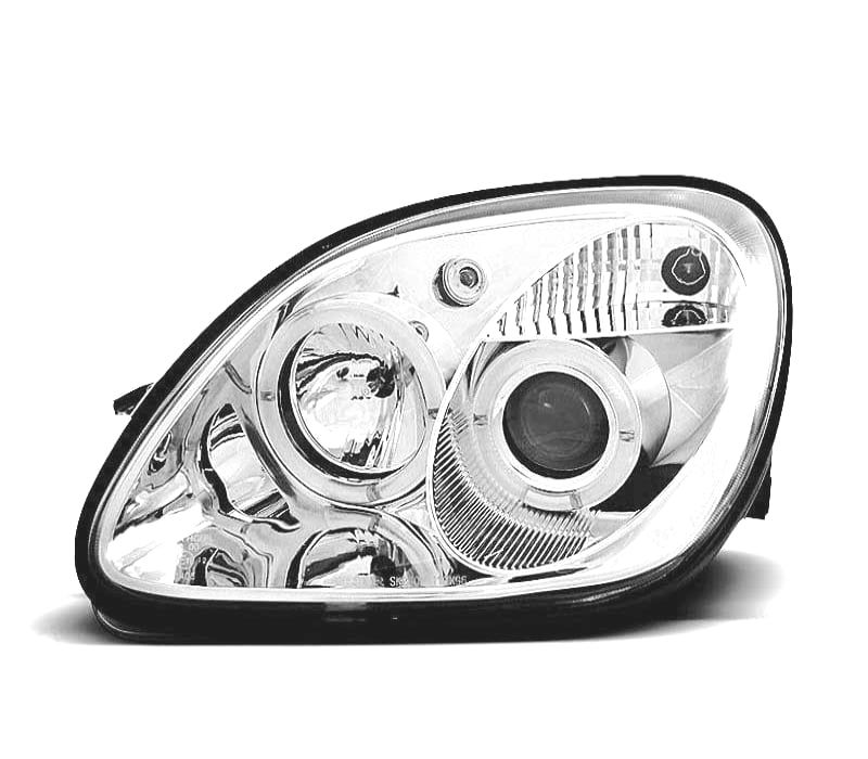 FARÓIS ANGEL EYES MERCEDES SLK R170 96-04 FUNDO CROMADO