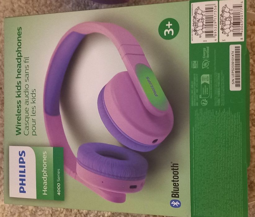 Auscultadores Bluetooth marca Philips em caixa para criança