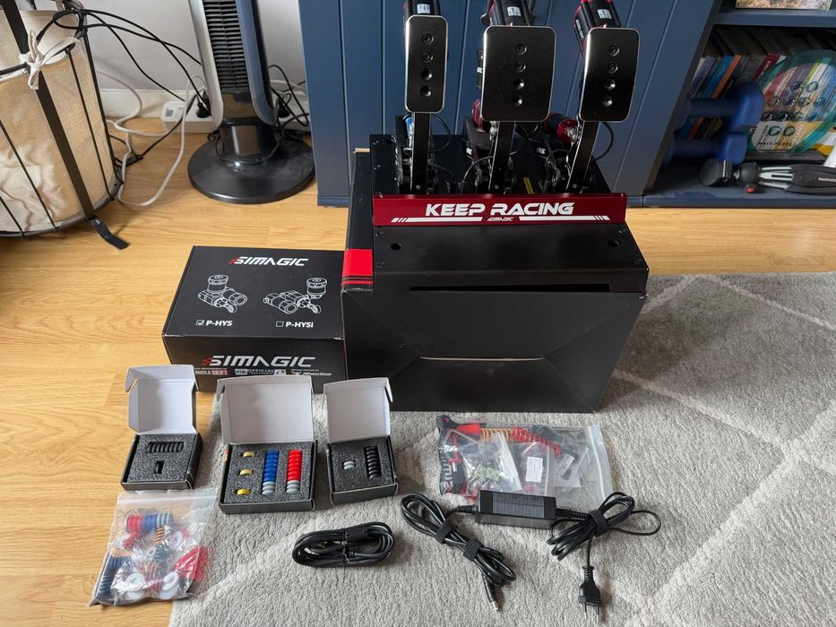 Pedais Simagic P1000-RS + 3x P-HPR Vibration + Power Supply + Elastomers