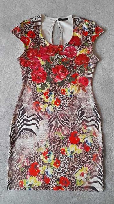 Nowa SUKIENKA tunika S/M róże panterka kryształki pachy Od 42 cmx2