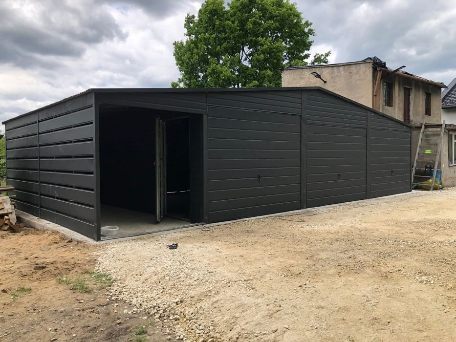 Garaż 9x6+3 m wiaty grafit
