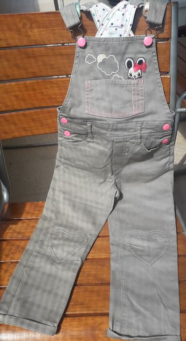 Jardineira H e M menina 3 anos em sarja