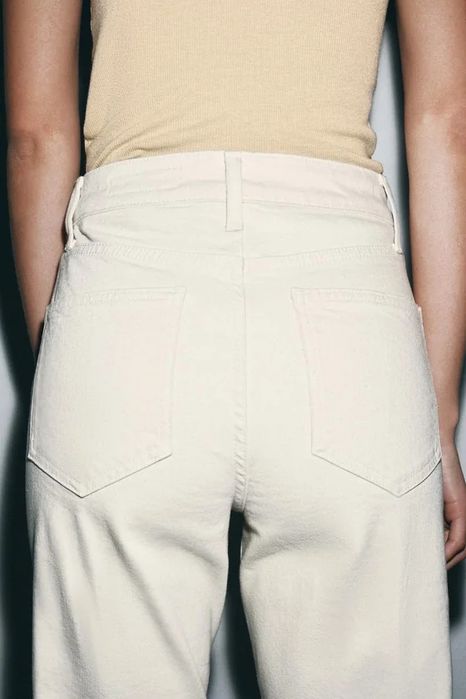Джинси zw collection wide leg із високою посадкою zara, молочні wide leg zara