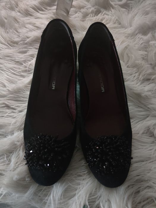 Czarne balerinki buty prima moda z kamieniami