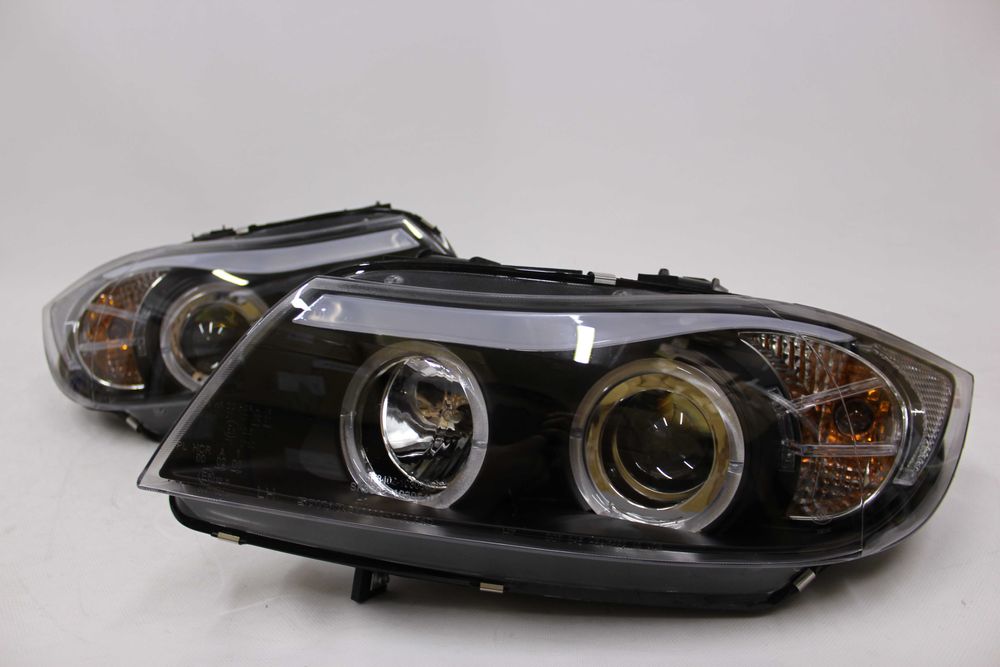 Lampy przednie przód BMW E90 05-11 RINGI Black LED Angels Eyes SMOKE